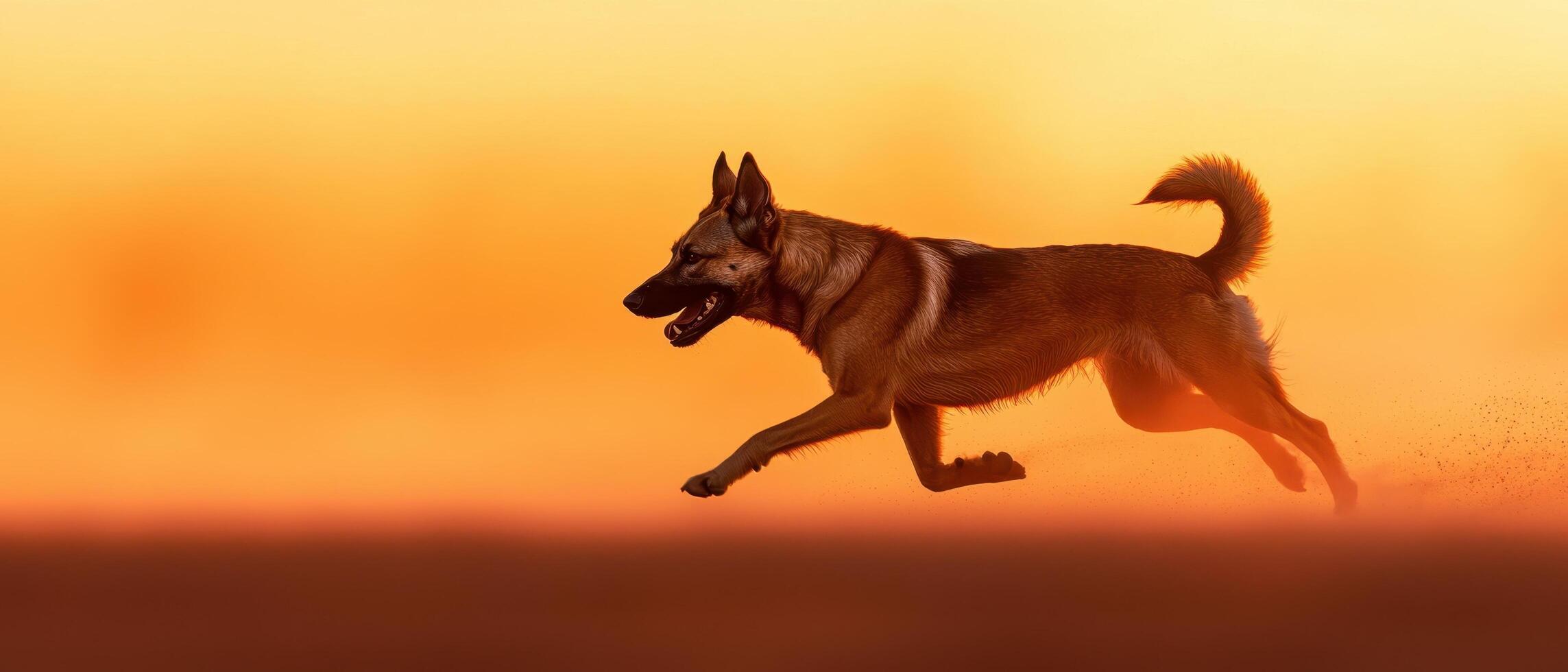 Dog running in nature's background at sunset dynamic action shot outdoor environment captivating view photo