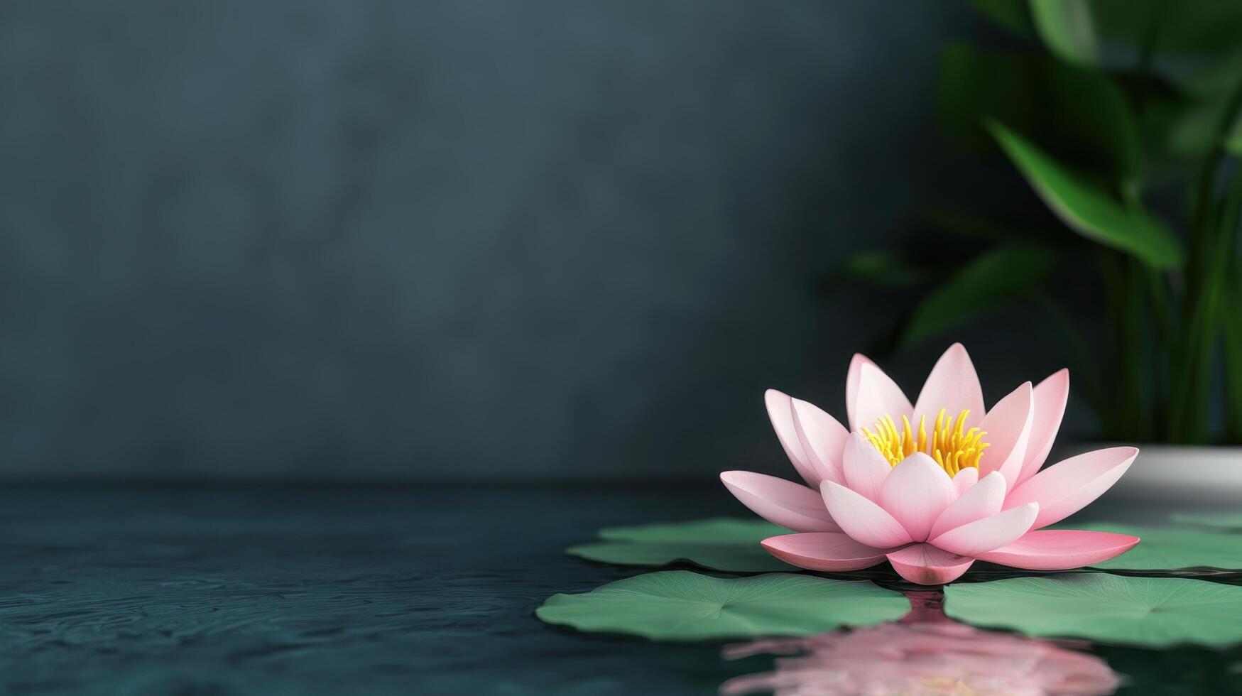Lotus flower blooming on water surface in nature background serene scene close-up viewpoint photo
