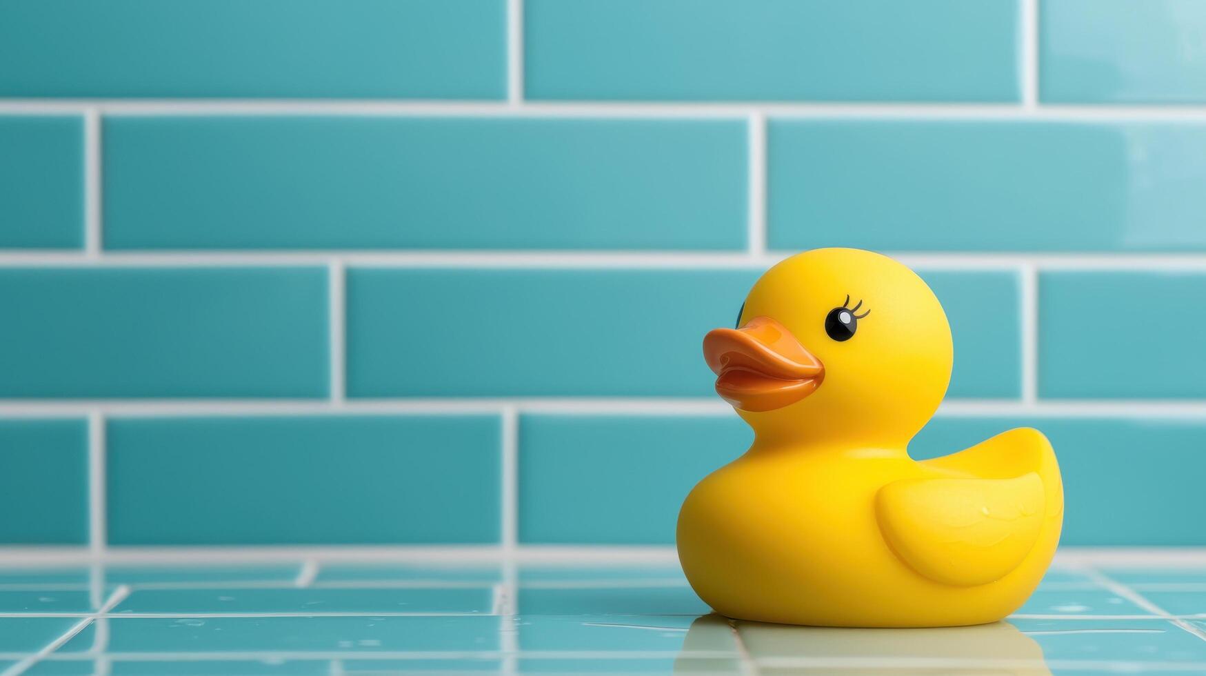 Playful rubber duck in vibrant nature background indoor setting photo