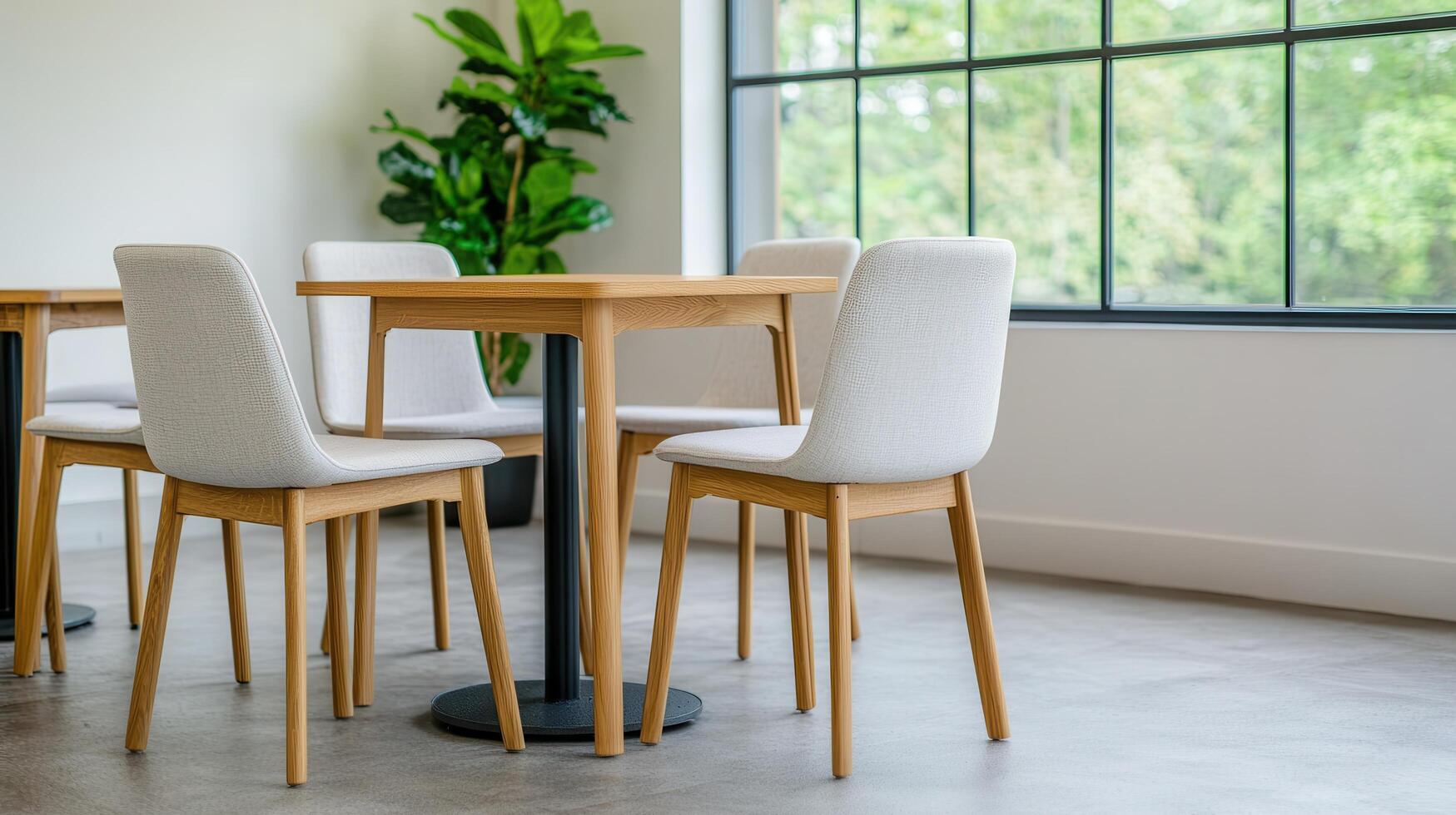 Modern dining space with nature background and minimalist design photo