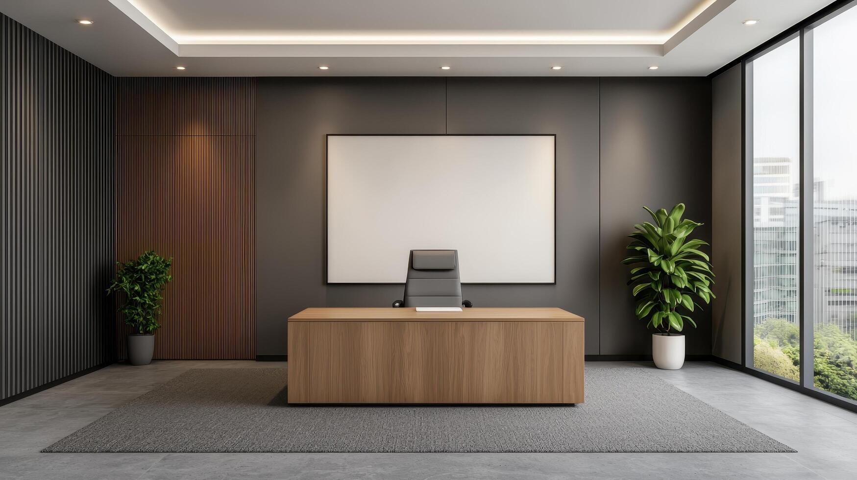 Modern office workspace with nature background business environment photo