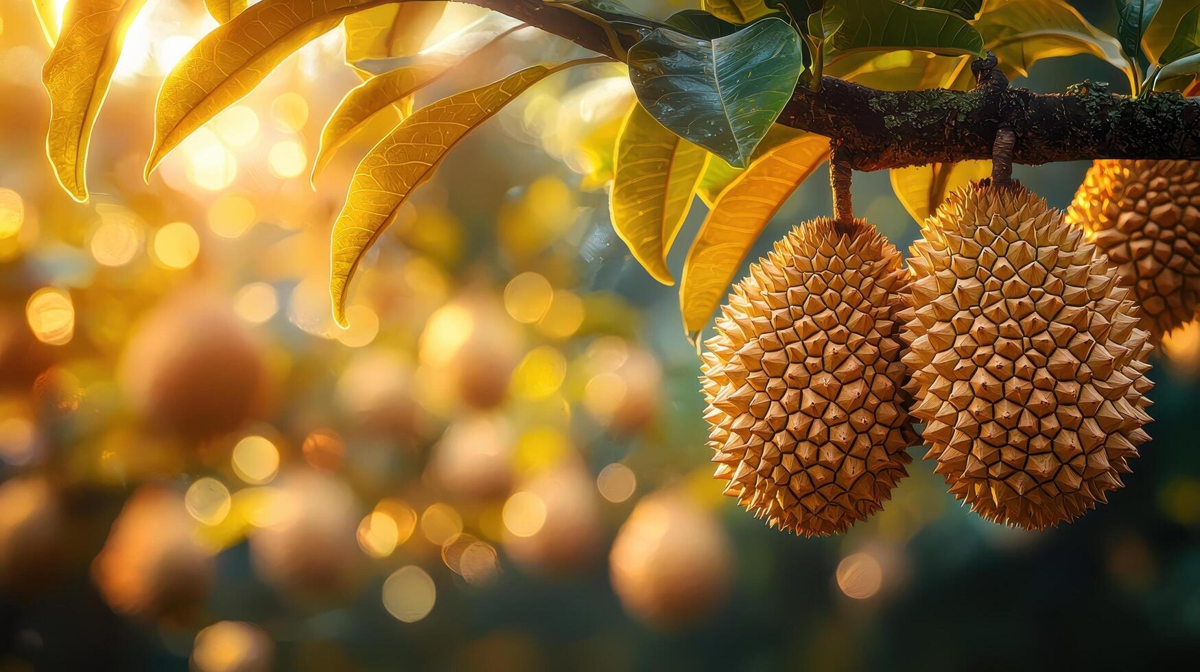 Durian trees in nature background bokeh effect golden hour photo