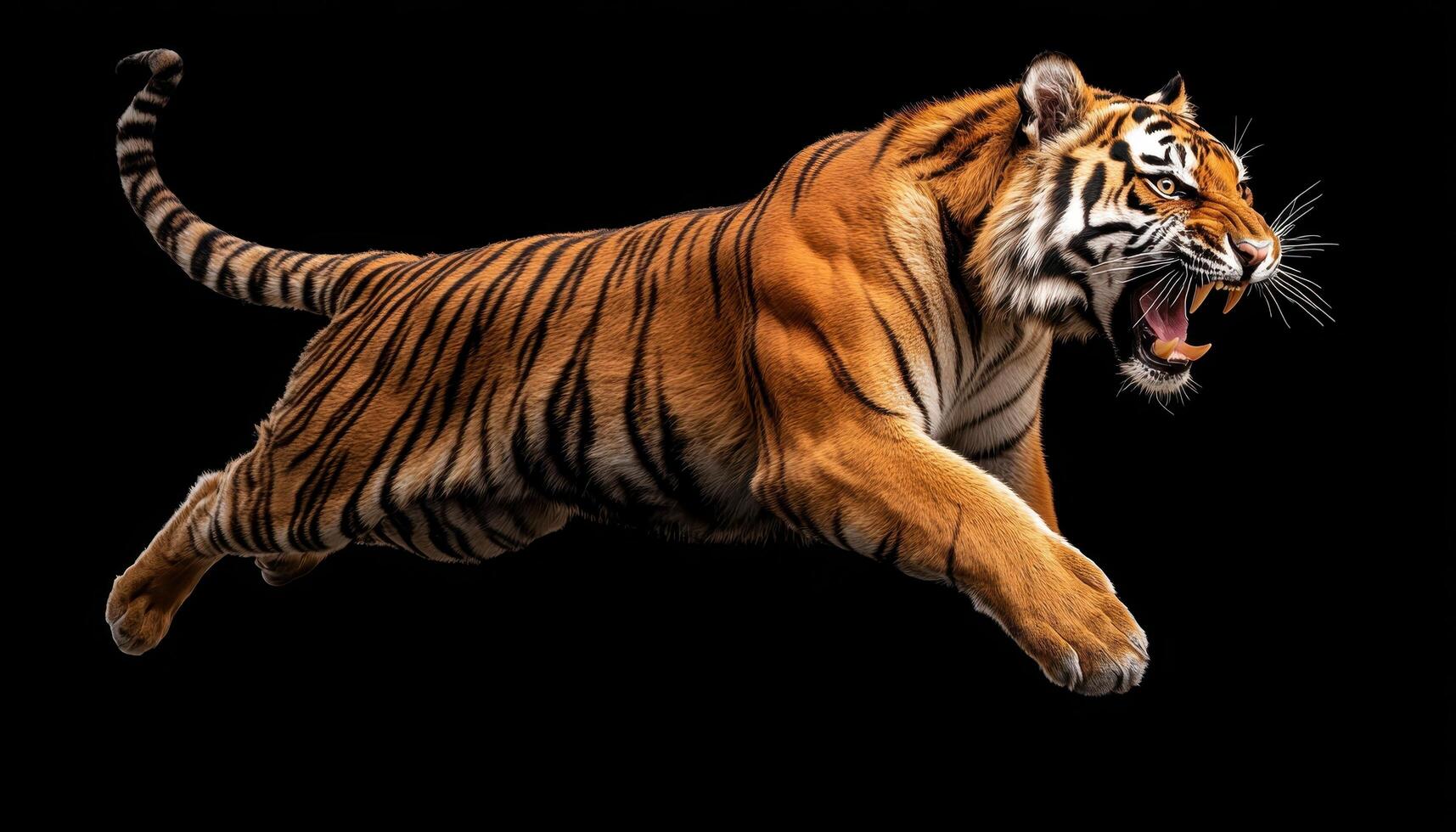 Fierce tiger in motion wildlife preserve animal photography nature background dynamic view photo