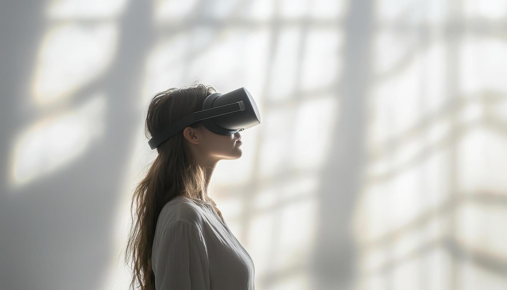 Virtual reality experience in nature background with copyspace for inspiration photo