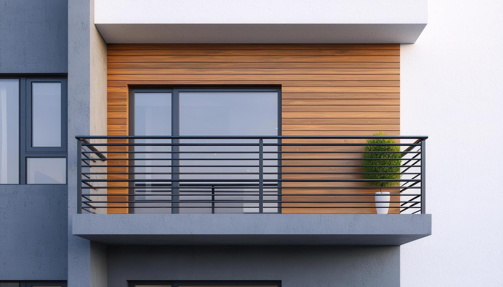 Modern balcony design urban architecture image of nature background copyspace for text photo