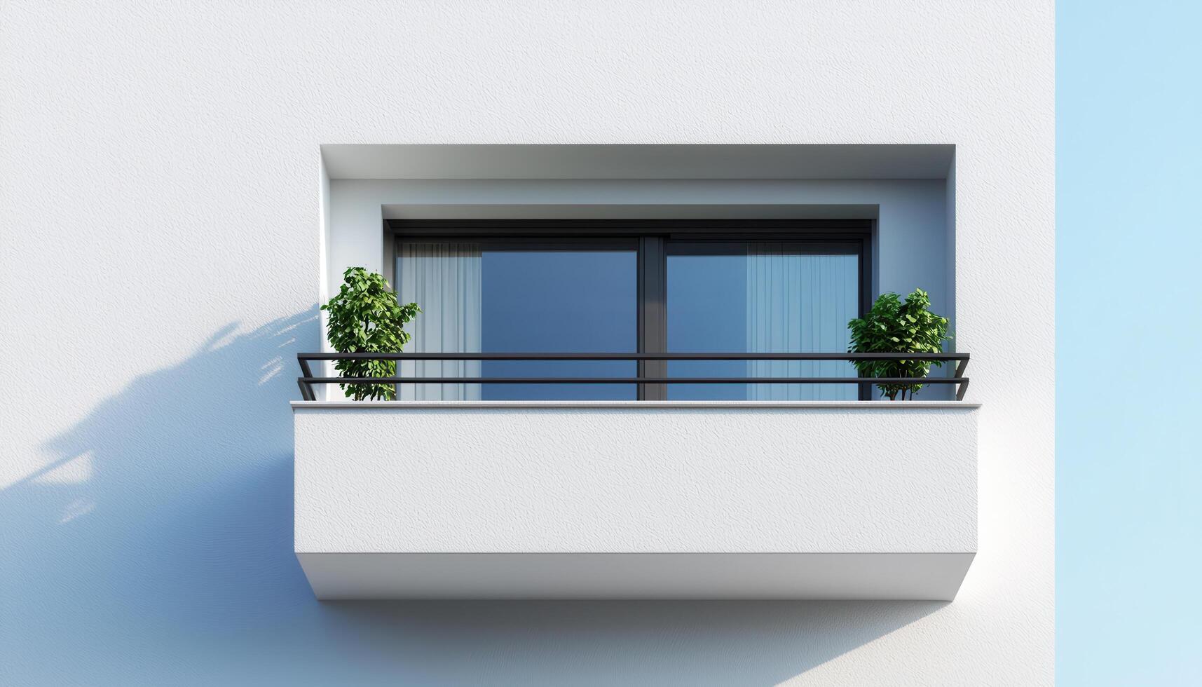 Modern balcony design with greenery urban setting nature background copyspace photo