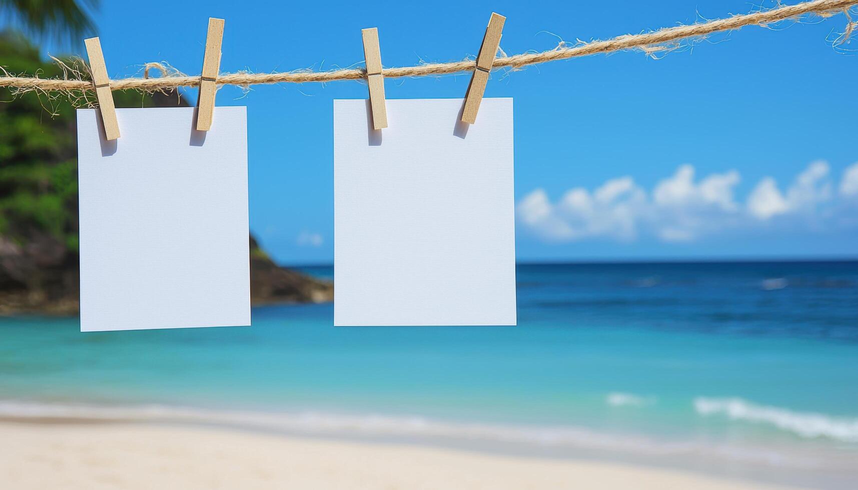 White photo cards beach view clear sky tranquil environment