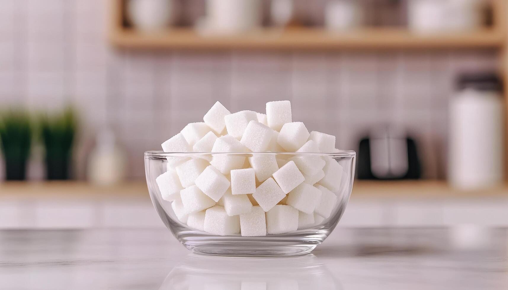 Elegant Sugar Bowl with White Cubes Natural Background Modern Kitchen Minimalist View Copyspace photo