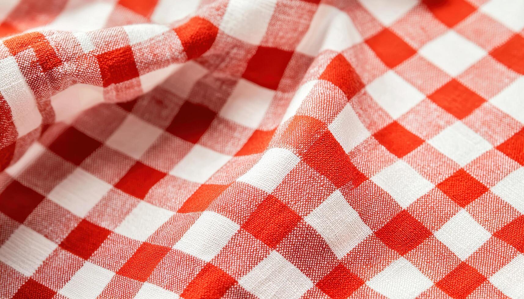 Vibrant Red and White Checkered Tablecloth Closeup Studio Background Copyspace for Design photo