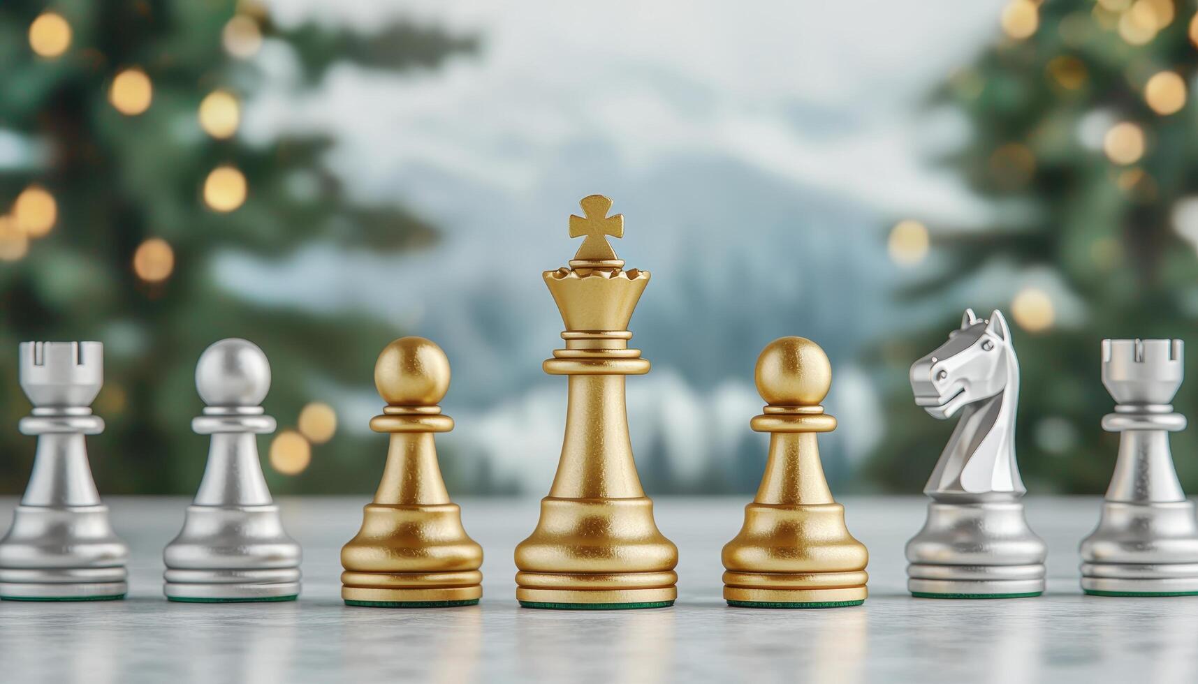 Dramatic Still Life of Gold and Silver Chess Pieces Elegant Background Copyspace Artistic Composition photo