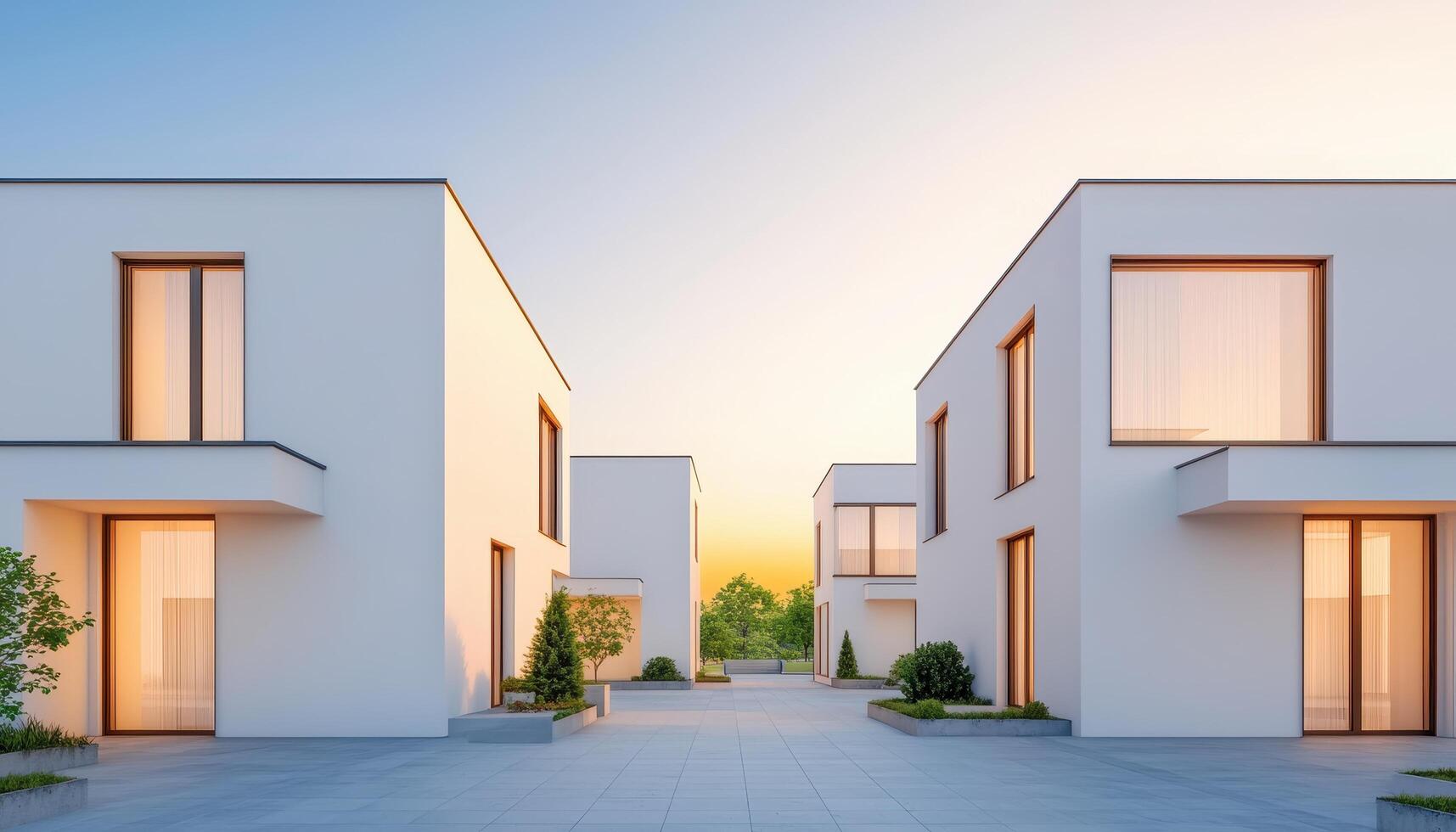 Modern Architecture Buildings in a Serene Environment at Sunset Capturing Minimalist Design Elements photo