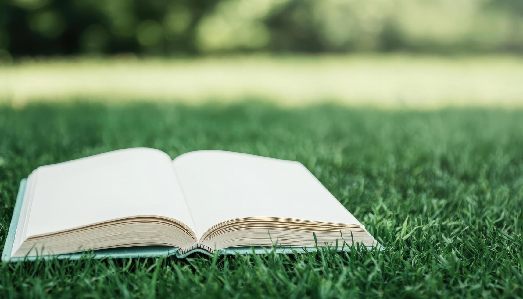 Open Book on Green Grass Nature Background Copyspace for Text Peaceful Environment photo