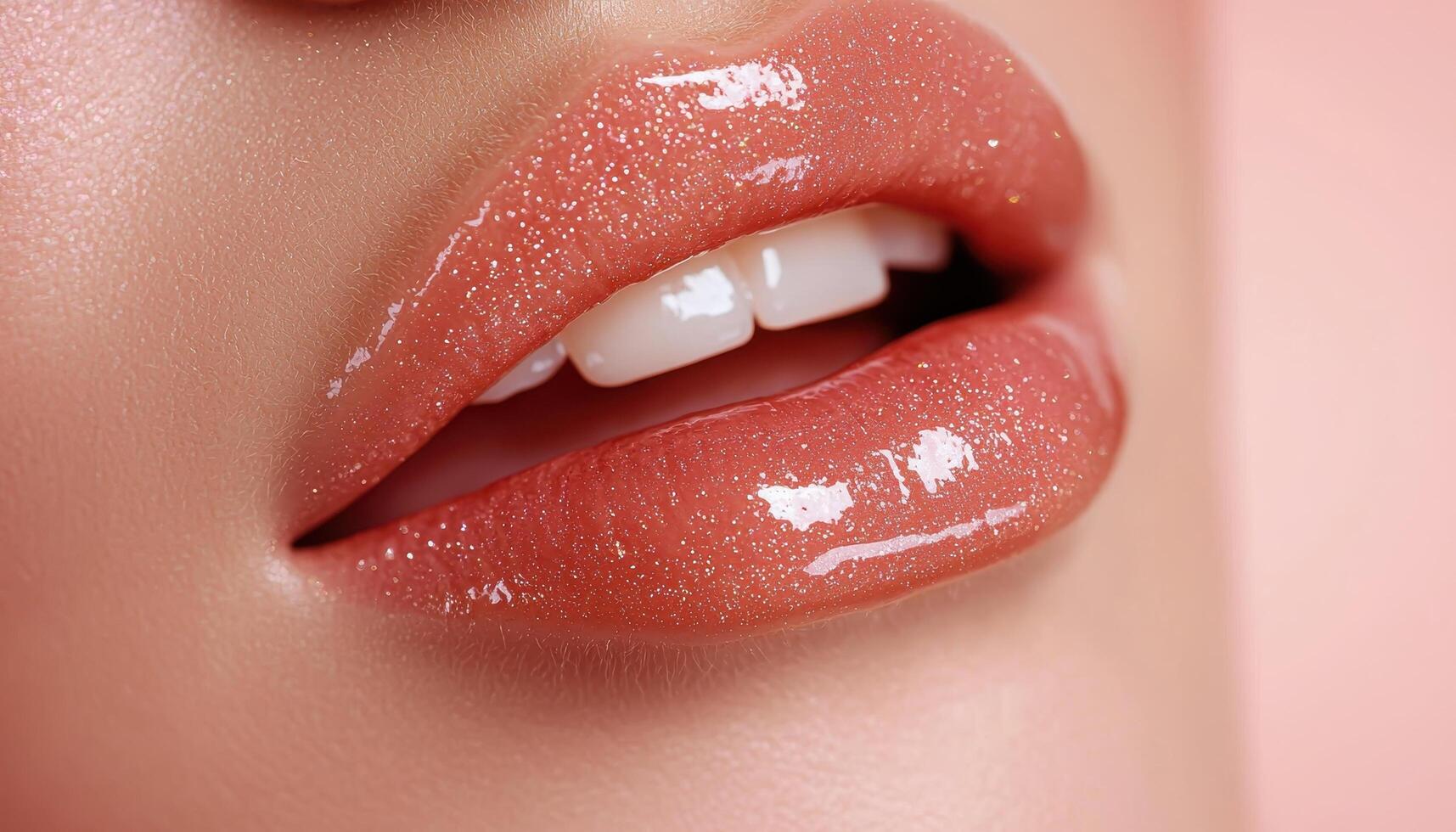 Glossy Lip Shine Close-Up Studio Setting Beauty Photography Soft Background Copyspace Available photo