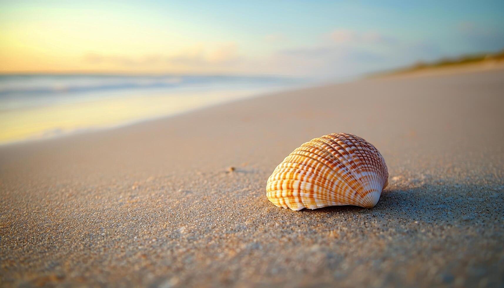 Serene Beach Scene with Seashell Coastal Background Copyspace for Nature Lovers photo
