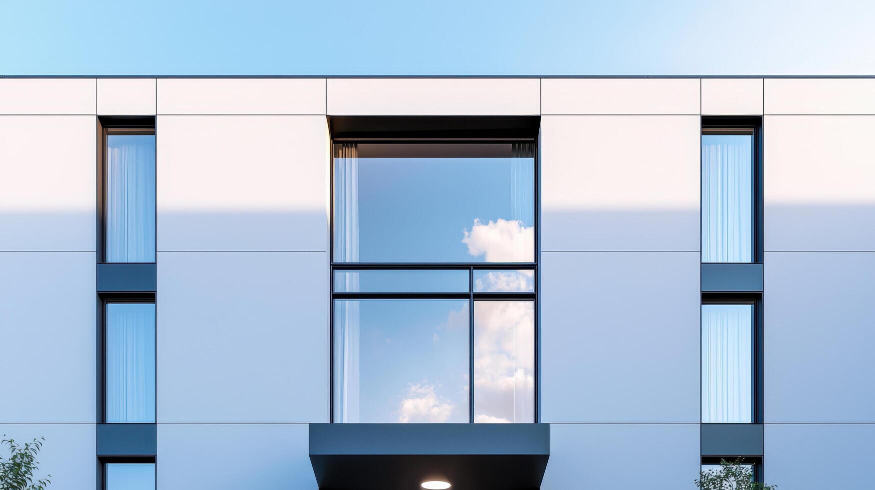 Modern Architectural Facade with Clear Blue Sky Background Copyspace for Creative Use photo