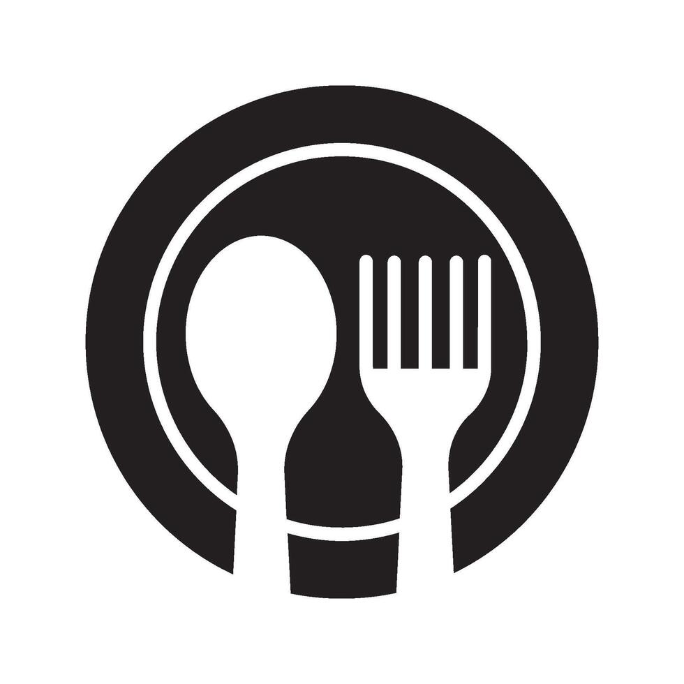 Fork, spoon and plate. Menu symbol. Cutlery. Restaurant icon.. For your website, logo, app, UI design. illustration, isolated on white background vector
