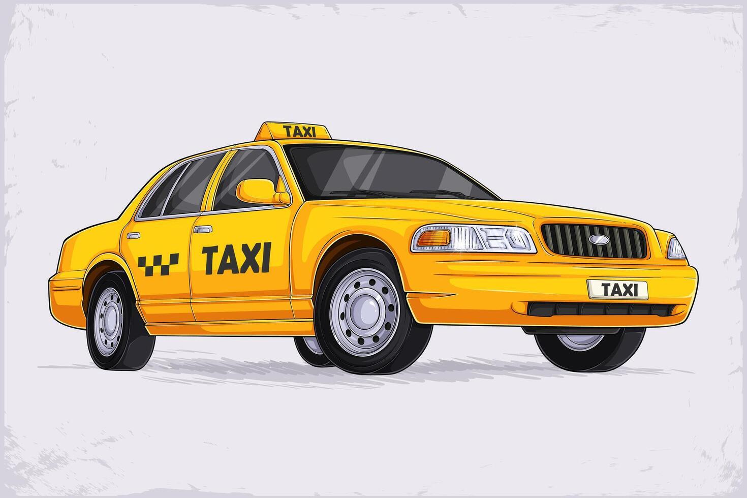 Hand drawn urban yellow transportation taxi car, city cab vehicle for passengers transport isolated on white background vector