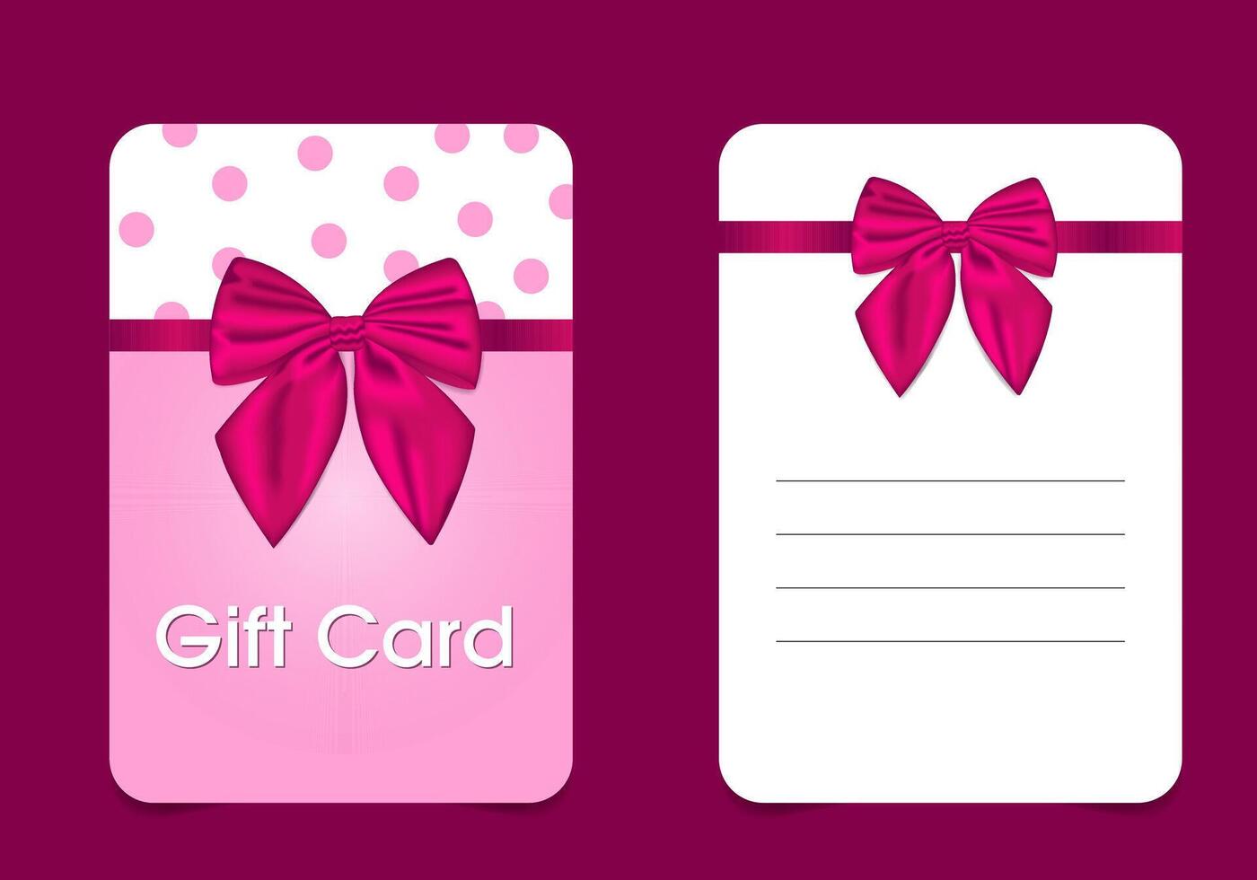 delicate double-sided feminine gift card with pink bow vector