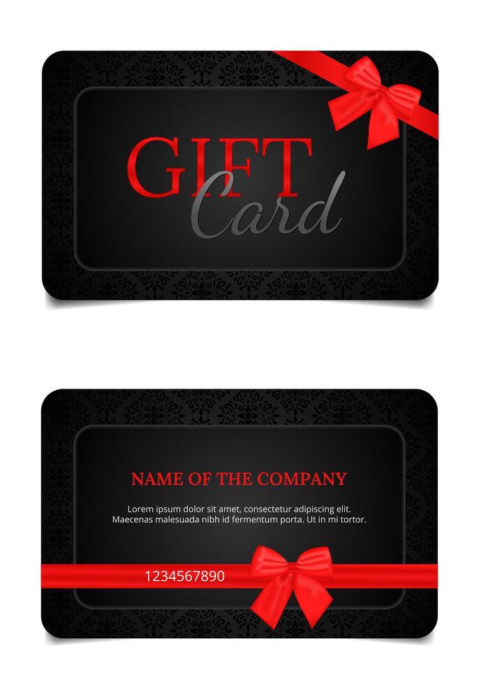 Double sided black gift card with red satin bow and ornament vector