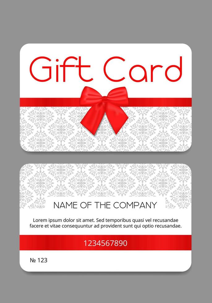gift card with 2 sides with red bow and ornament vector