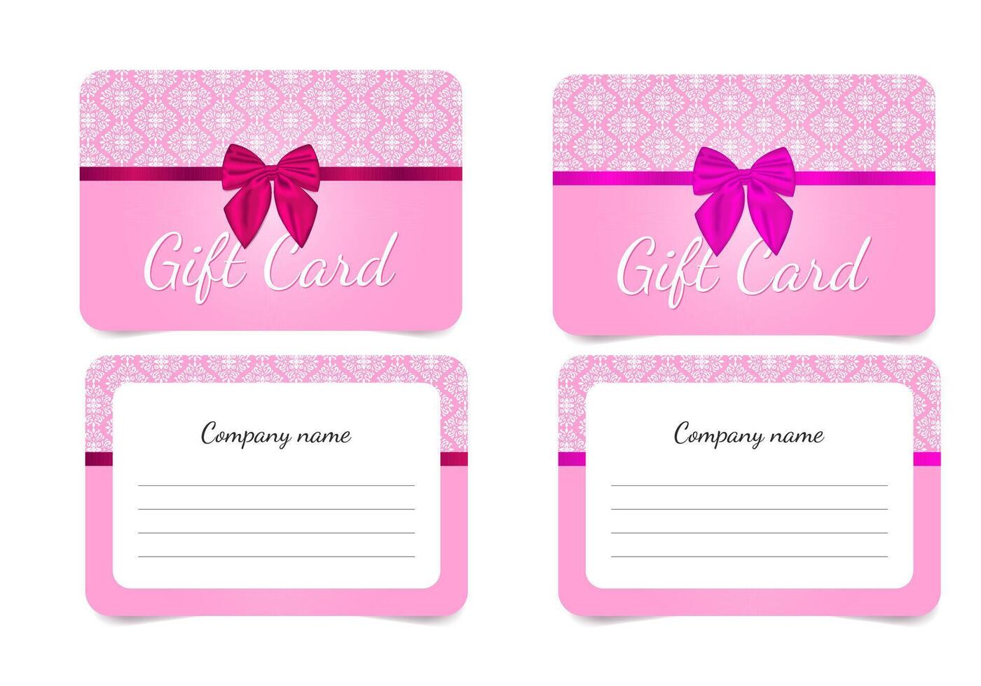 set of delicate pink gift cards with bows and ornaments vector