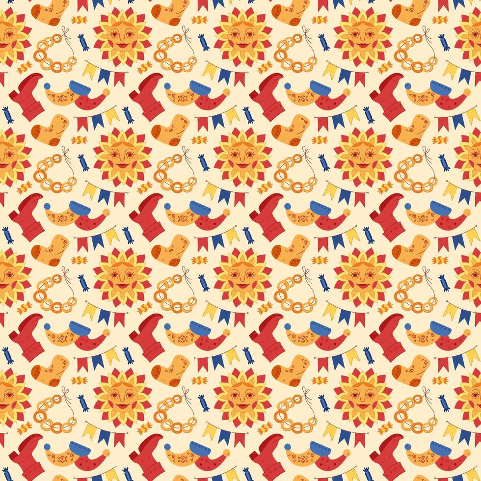 Shrovetide party seamless pattern. Hand drawn illustration for you projects. vector