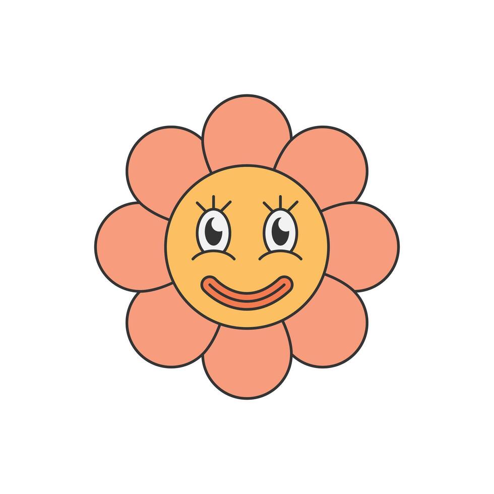 Retro groovy flower character with smile vector