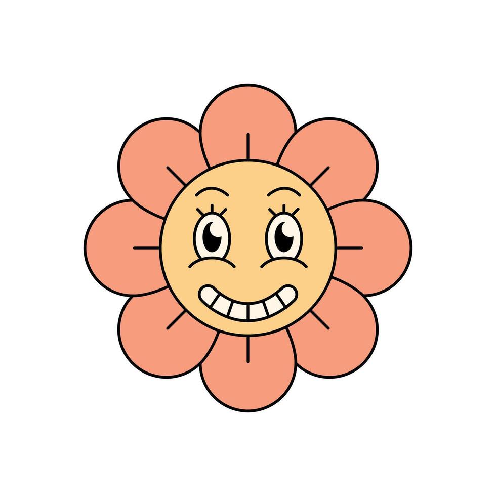 Retro groovy flower character with big smile vector