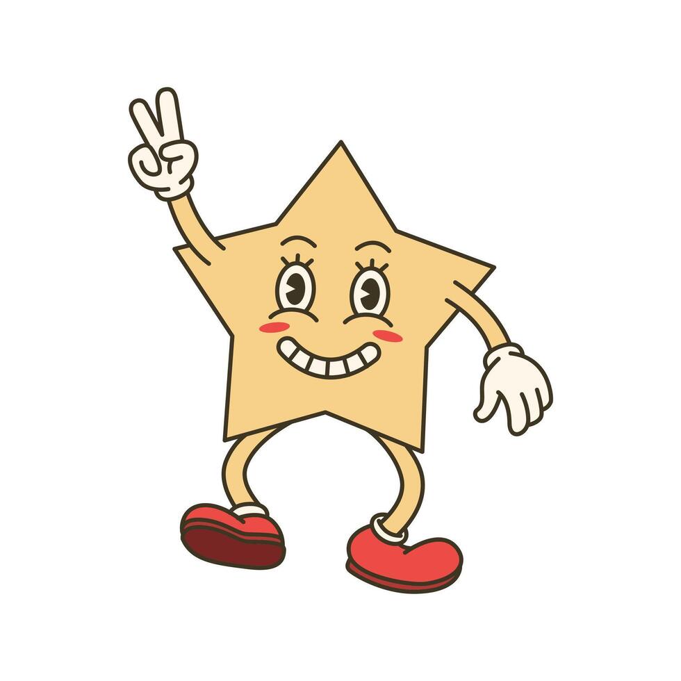 Smiling cartoon star with two arms legs and shoes. vector
