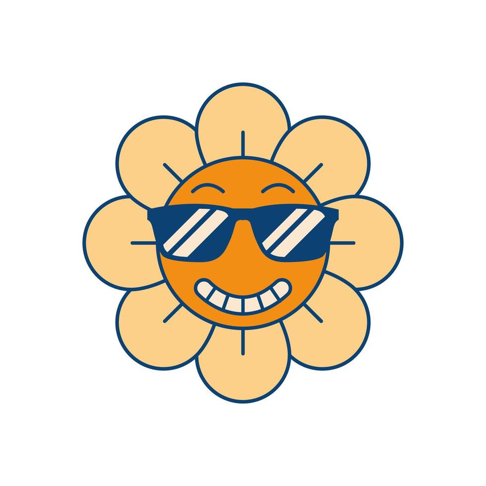 Retro groovy flower character with stylish sunglasses vector
