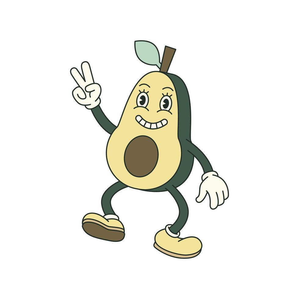 Retro groovy avocado character with big smile vector