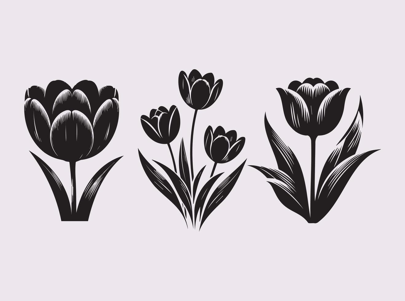 Beautiful Black Tulip Flower Silhouette for Creative Projects vector