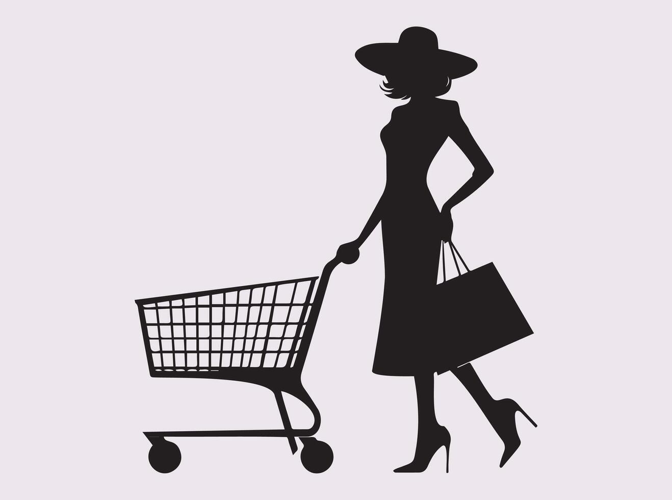 Woman with a Shopping Trolley Silhouette for Grocery and Retail Store Design vector