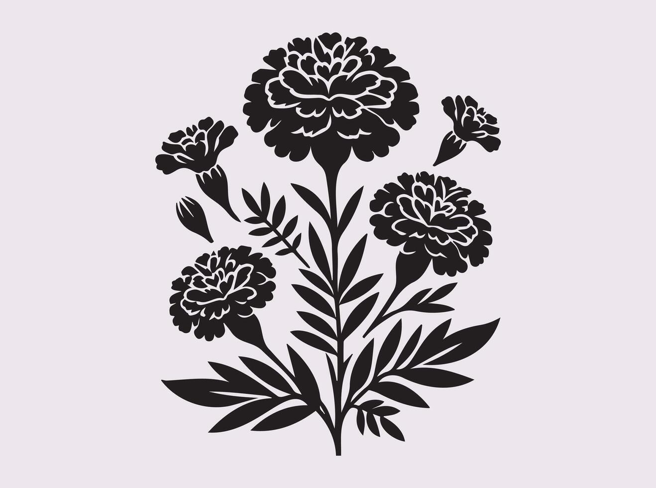 Stylish Marigold Flowers Silhouette in a Bold Black Outline for Logos, Prints, and Decor vector