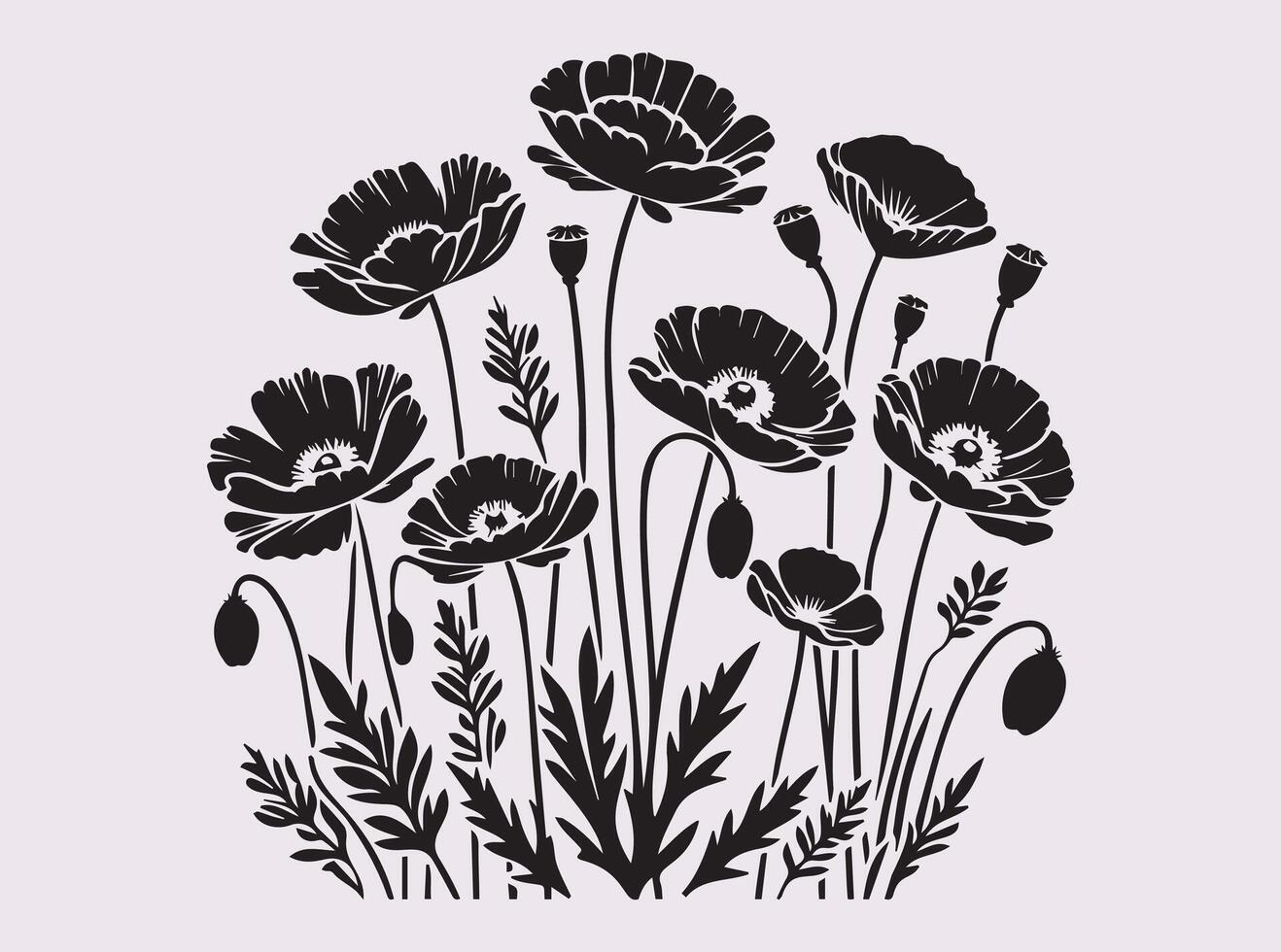 Beautifully Detailed Black Poppy Flower Silhouette for Various Design Projects vector