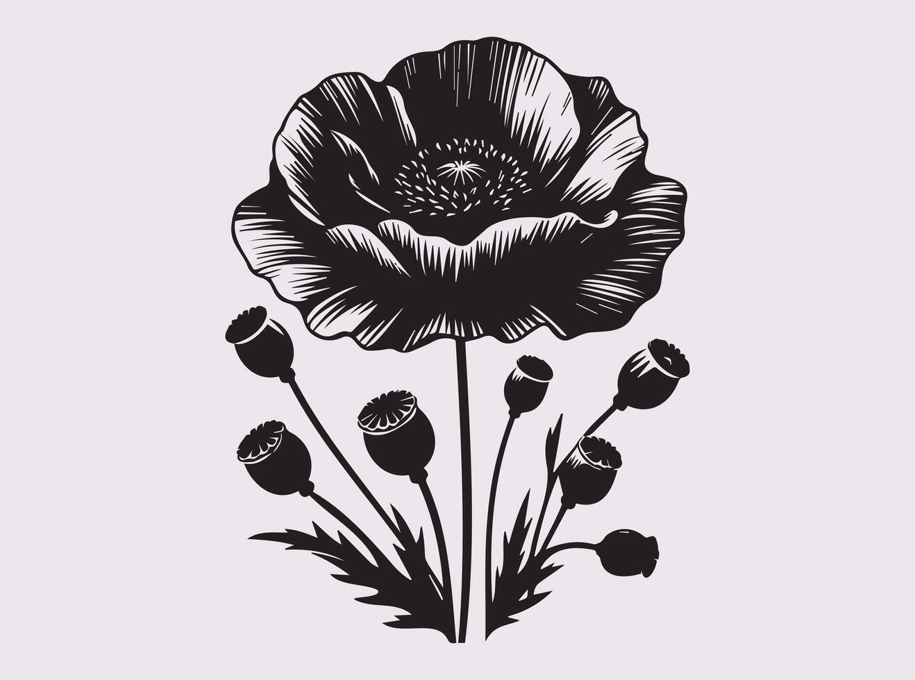 High Quality Black Poppy Flower Silhouette for Art, Crafts, and Branding vector