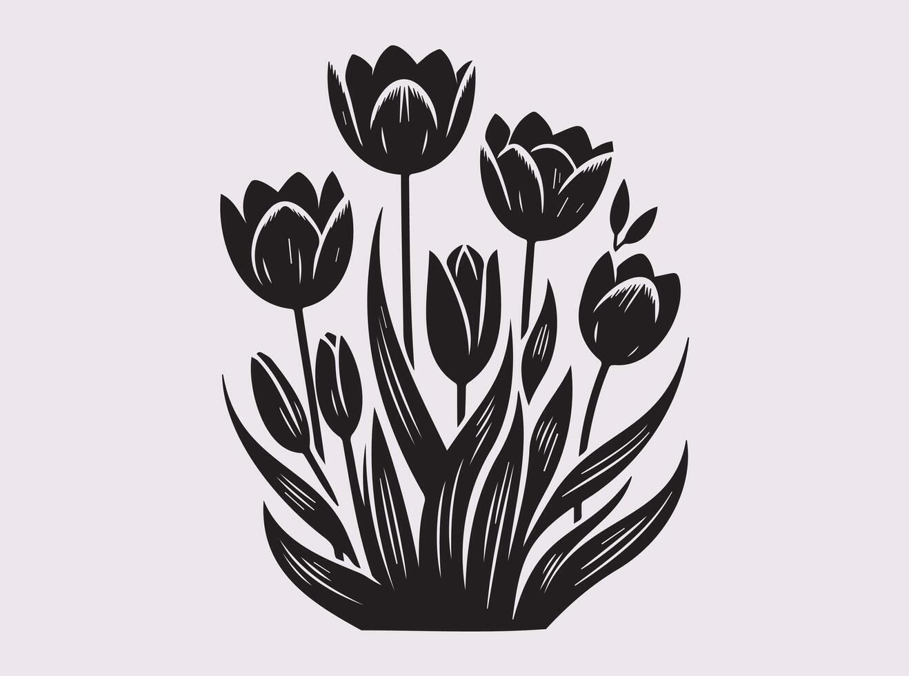 Solid Black Tulip Flower Silhouette for Artistic Creations vector