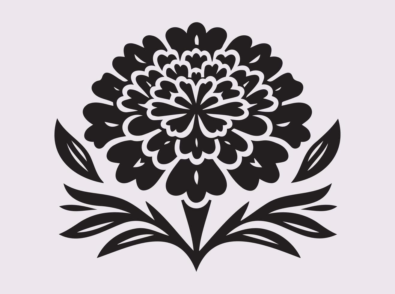 Elegant Marigold Flower Silhouette Featuring Stunning Petal Details in a Classic Floral Outline vector