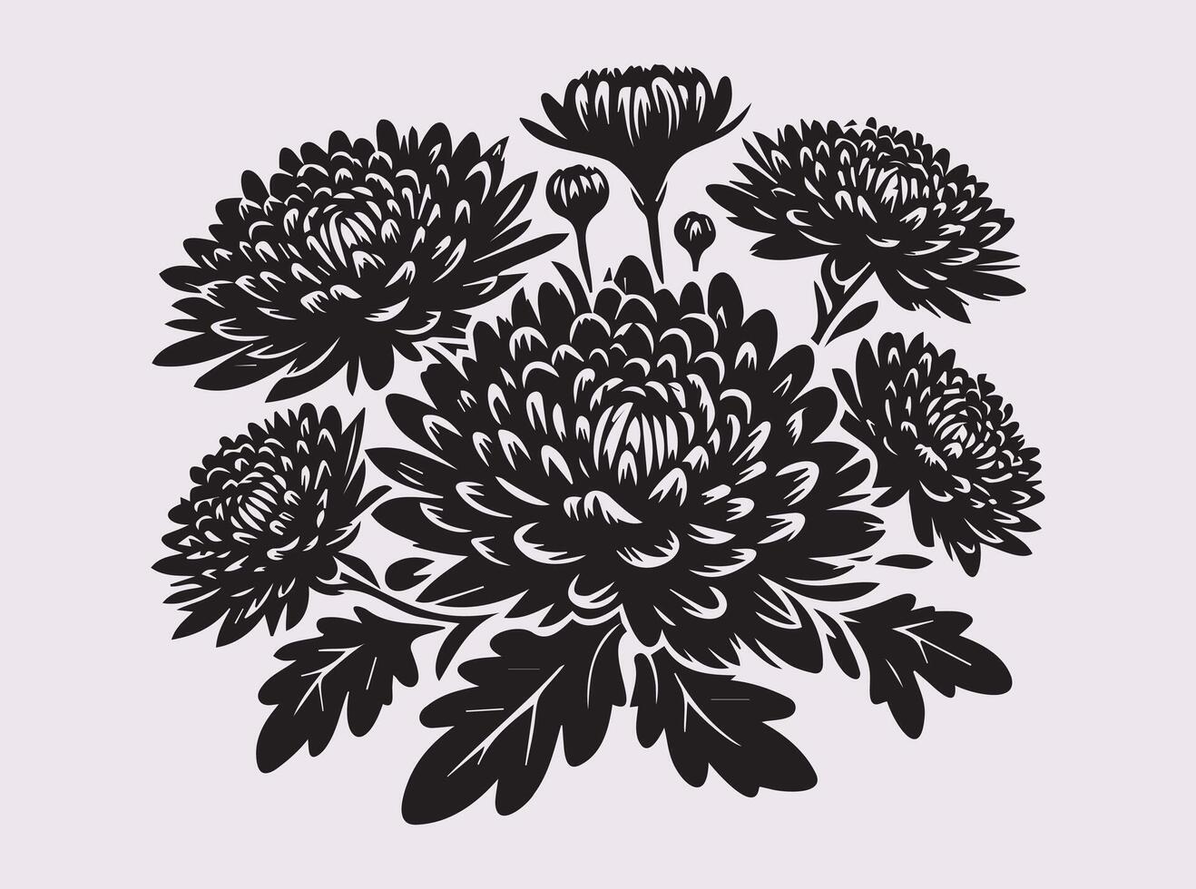 High-Quality Black Chrysanthemums Silhouette for Digital Art and Prints vector