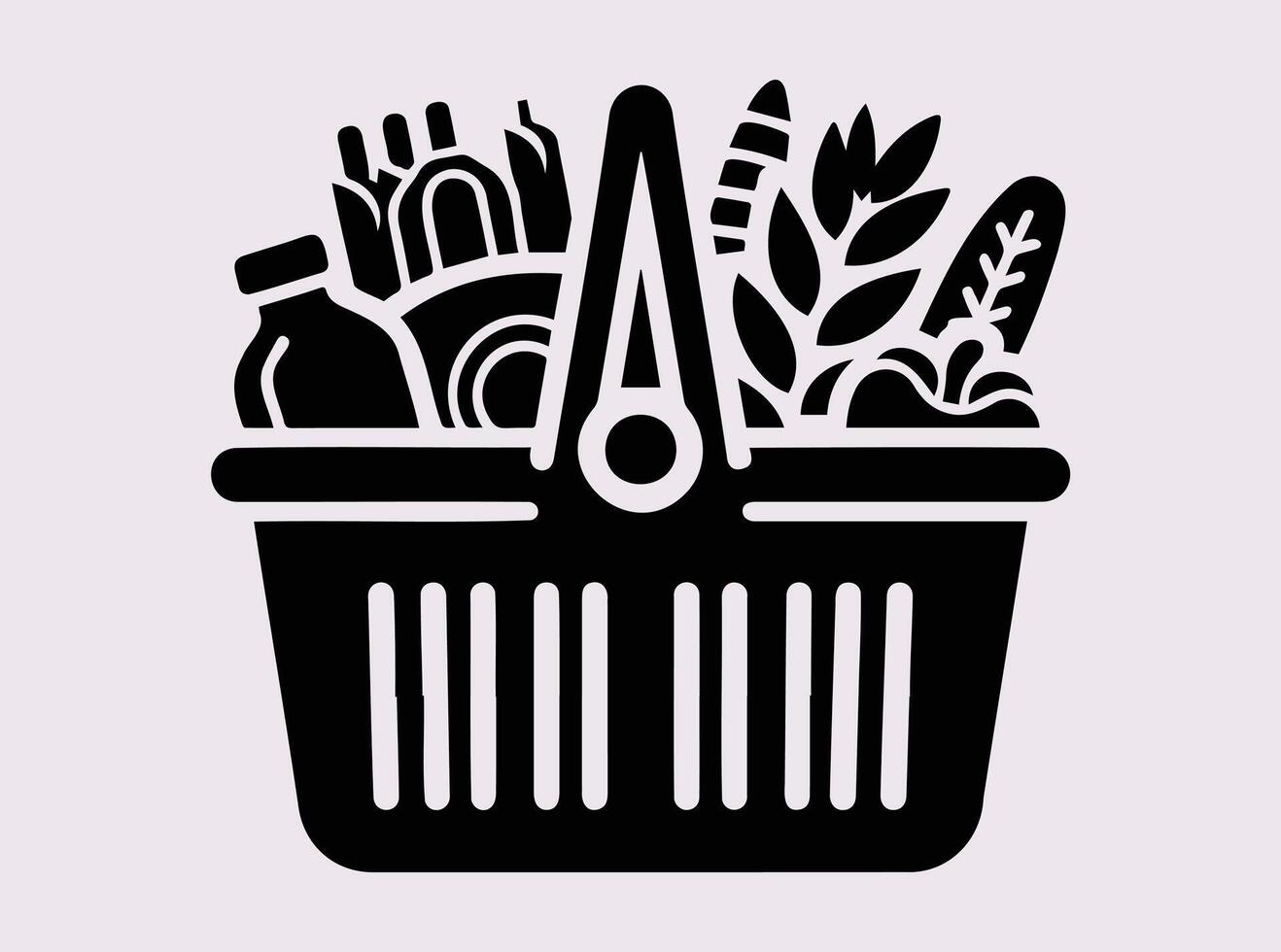 Grocery Store Shopping Basket Silhouette Filled with Vegetables and Food Items for Promotions vector