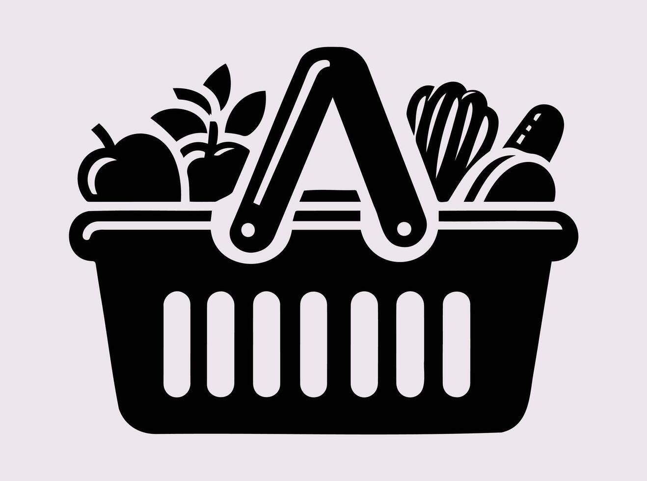 Market Shopping Basket Silhouette with Various Vegetables and Goods for Business and Promotions vector