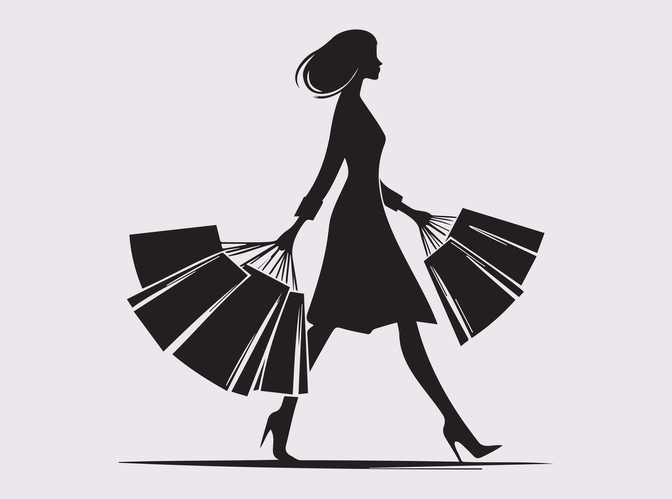 Silhouette of a Shopaholic Carrying Bags for Fashion and Retail Concepts vector