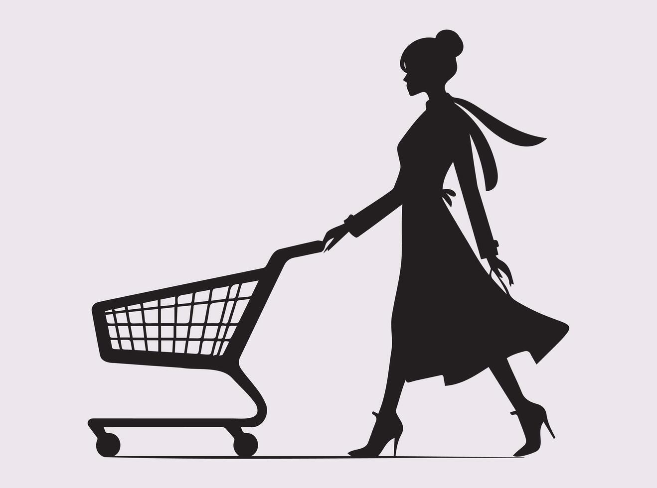 Silhouette of a Female Shopper with a Cart for Retail, Business, and Consumer Themes vector