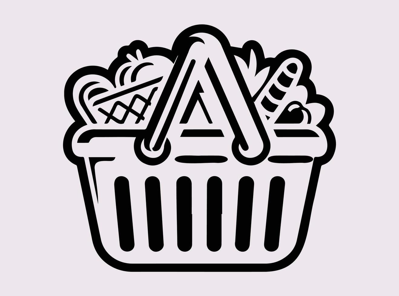 Fully Packed Shopping Basket Silhouette with Fresh Vegetables and Food Items for Retail Concepts vector