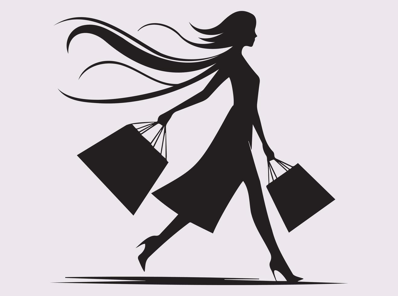 Black Silhouette of a Stylish Shopper Carrying Bags for Online Store Visuals vector