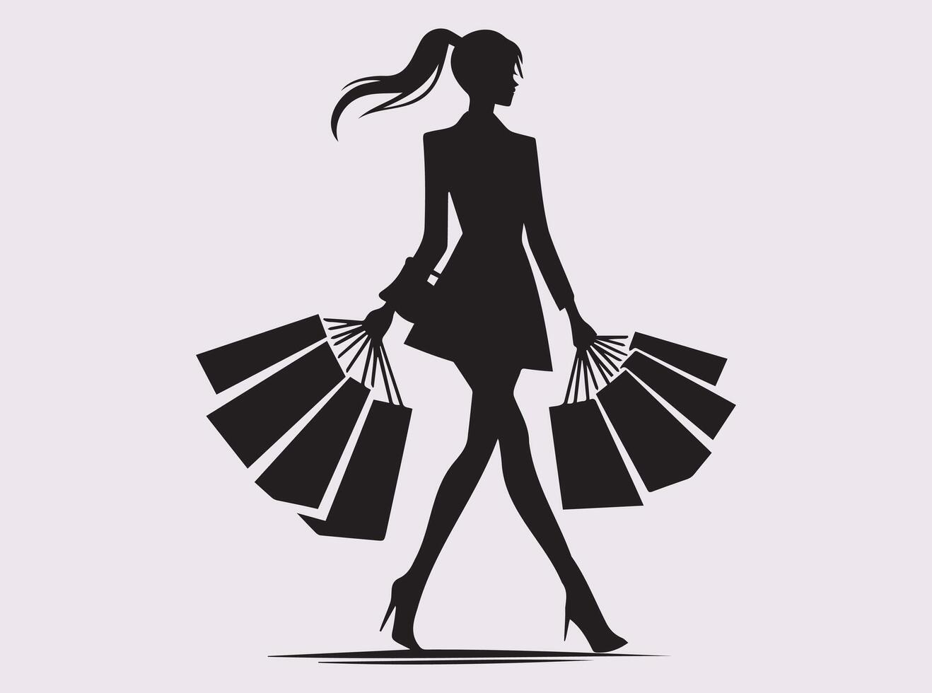 Shopper Walking with Bags Silhouette Perfect for E-commerce and Retail Themes vector