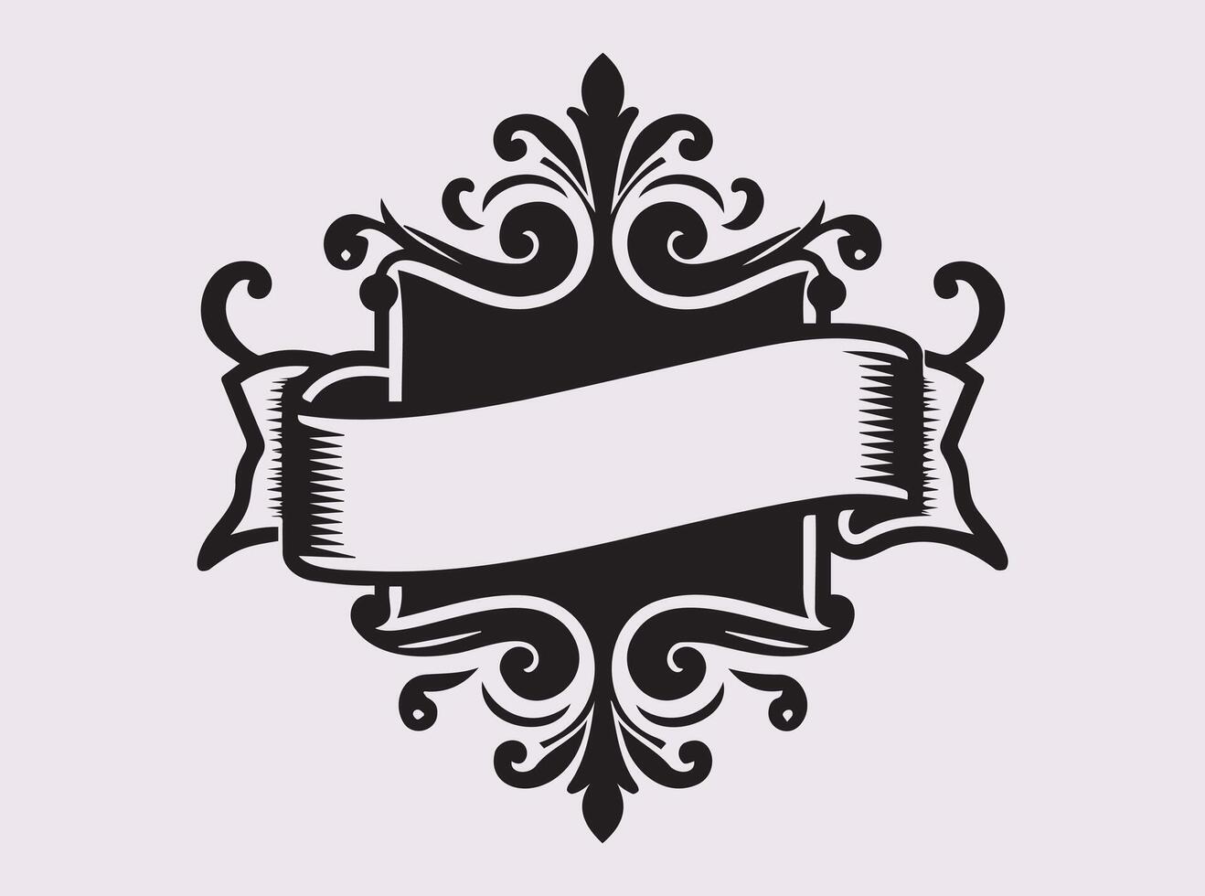 Vintage Ornate Banner Curve Black Silhouette with Classic and Intricate Design vector