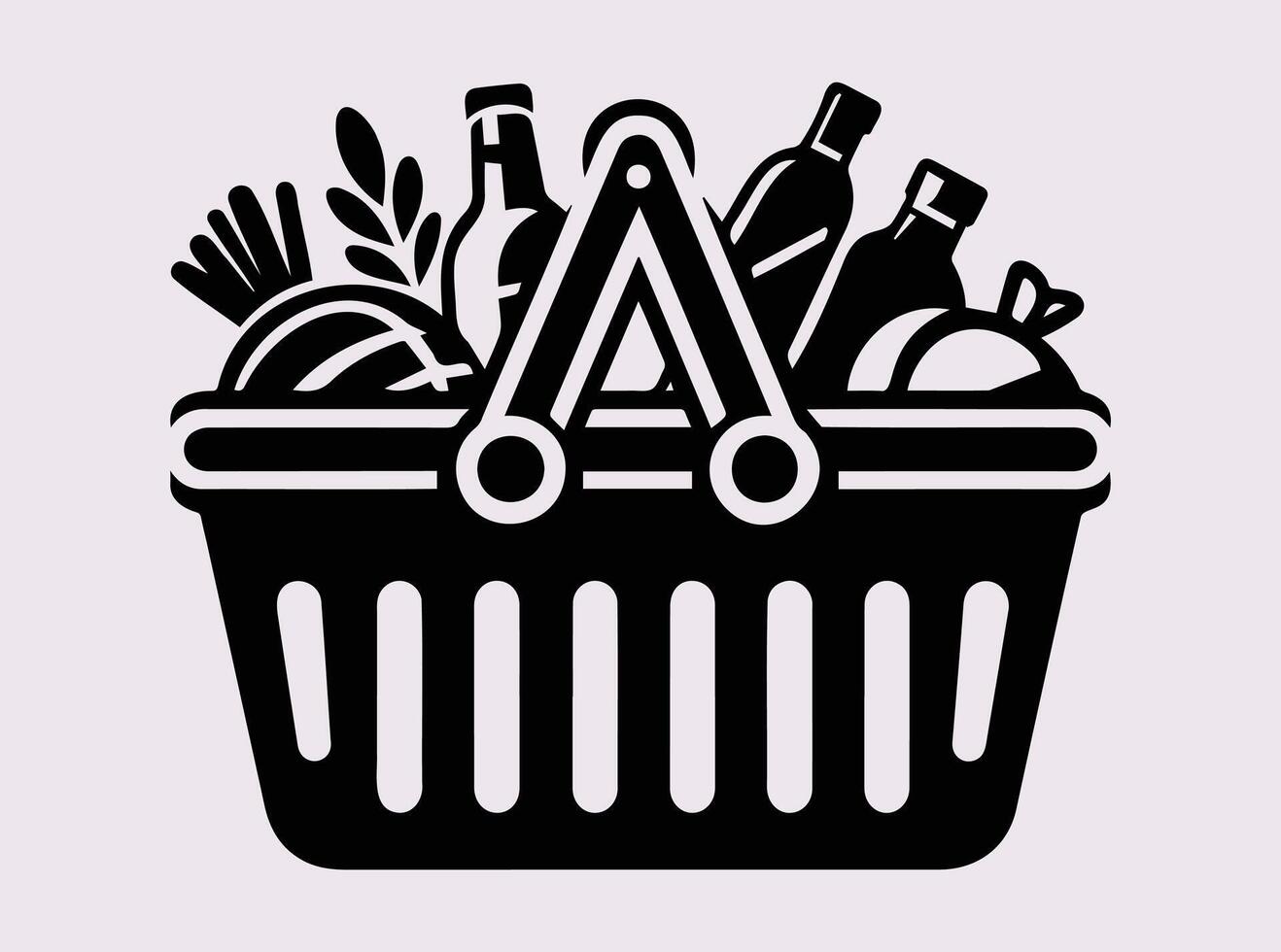 Shopping Basket Silhouette with Organic Vegetables and Groceries for Supermarket and Store Design vector