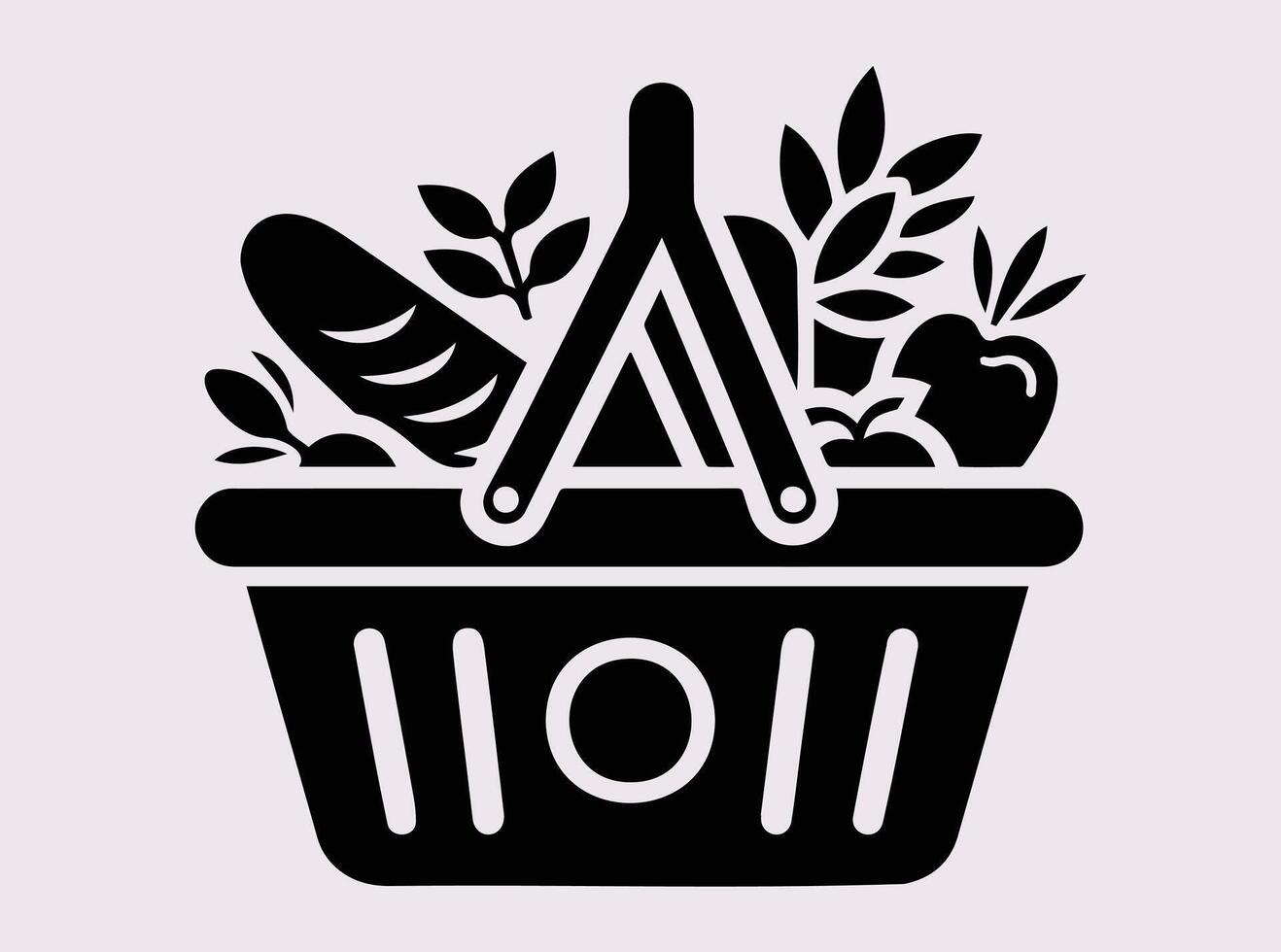 Silhouette of a Supermarket Basket with Fresh Vegetables and Essential Goods for Commercial Use vector