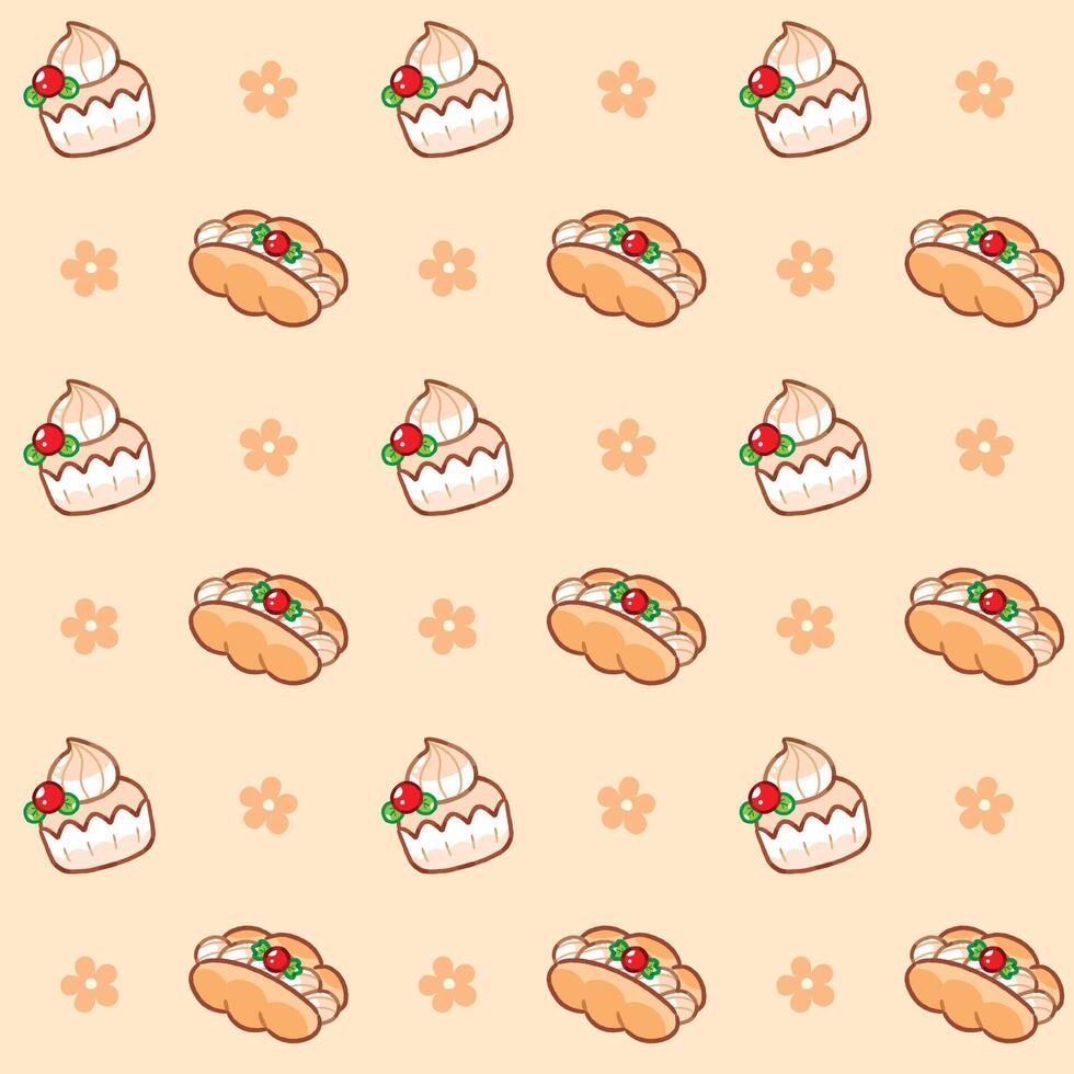 Cute Sweet Bakery Seamless Pattern, Kawaii Style vector